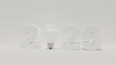 3D model of an incandescent light bulb and the year 2025 where instead of z.. Stock Photos