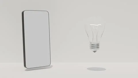 3D model of incandescent light bulb and mobile phone on white background Foto stock