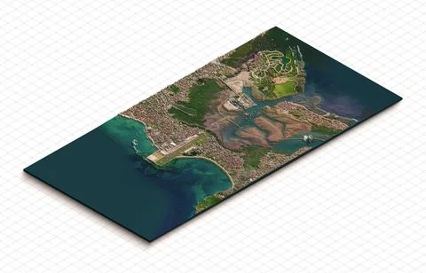3d model of Jimbaran beach, Bali Indonesia, Japan. Isometric map virtual te.. Ilustración de archivo