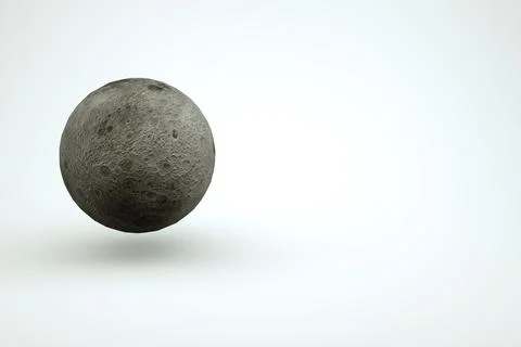 3D model of a large sphere, a full gray moon on a white isolated background. 3D Stock Illustration