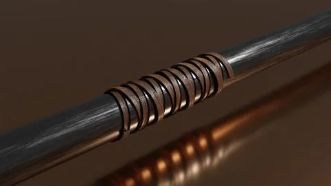 3D Model of leather straps wrapped around a metal pole Stock Illustration