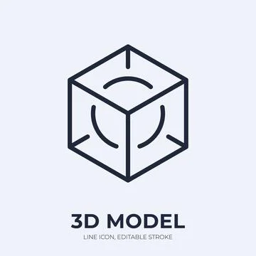 3D model line icon. Digital prototype linear vector illustration. Thin sign of 스톡 일러스트
