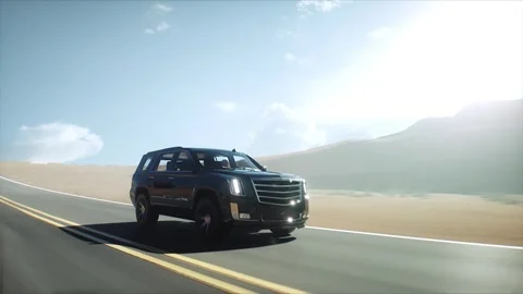 3d model luxury black car on desert highway. Very fast driving. Vídeos de archivo 301415369