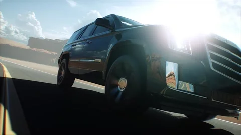 3d model luxury black car on desert highway. Very fast driving. 库存影片 301415374