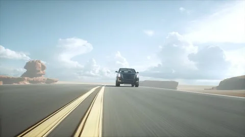 3d model luxury black car on desert highway. Very fast driving. Видео 301415380