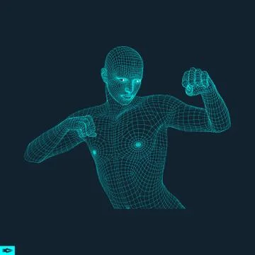 3D Model of Man. Polygonal Design. Geometric Design. Human Body Wire Model. Stock Illustration