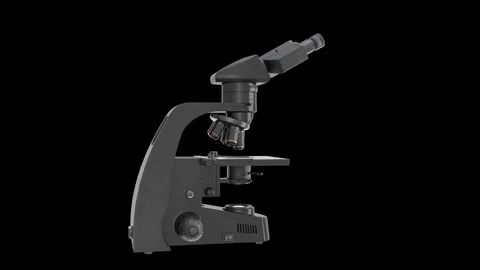 3D model of the microscope. Black background. Isolated. Alpha channel. 3D render Stock Footage 288092742