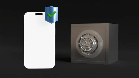 3D model of mobile phone with white screen and blue shield with keyhole and.. Illustrazione stock