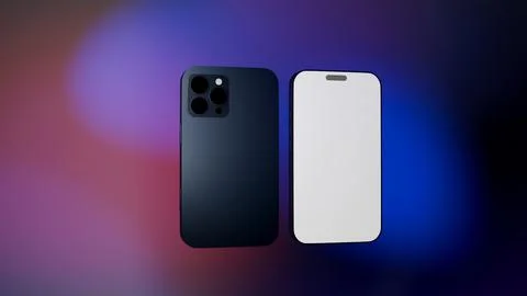 3D model of mobile touch phone back and front with white screen on purple pin Stock Illustration