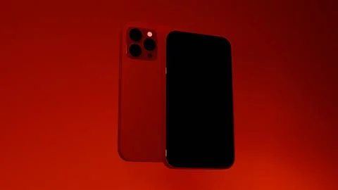 3D model of mobile touch phone back and front with black screen on red back.. Stock Illustration