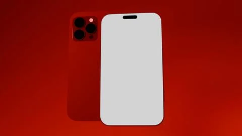 3D model of mobile touch phone back and front with white screen on red back.. Stock Illustration