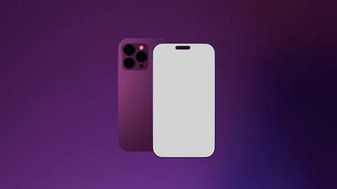 3D model of mobile touch phone back and front with white screen on purple pin Stock Illustration