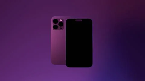 3D model of mobile touch phone back and front with black screen on purple p.. Stock Illustration