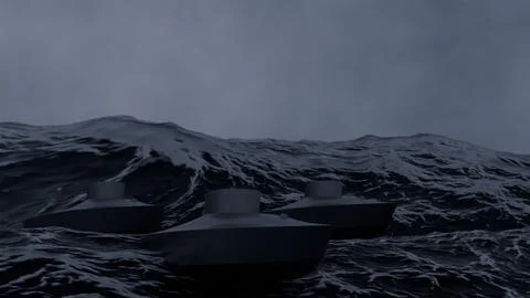 3D model of a naval drone at sea, a group of naval drones Stock Photos