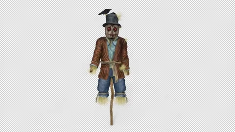 3D model old rag garden scarecrow have fun ,loop, transparent background Stock Footage 142251299