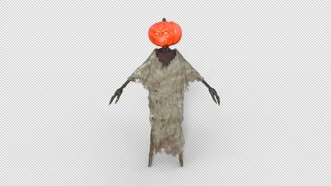 3D model old rag garden scarecrow standing in the wind ,loop, transparent Stock Footage 143027653
