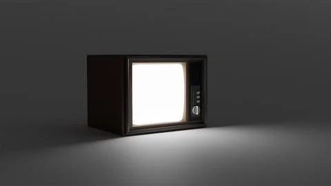 3D model of an old TV with light from the screen in the dark on a light bac.. Stock Illustration