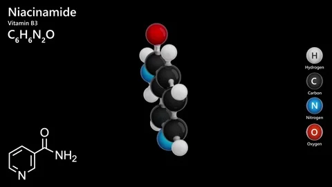 A 3D model of one of the forms of vitamin B3 niacinamide C6H6N2O Video stock 284942218