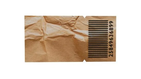 3D model of paper brown ticket and barcode on white background Stock Illustration