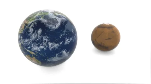 3d model of planet Mars and Earth. Earth rotates on a white background Video stock 73896762