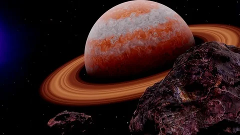 3D model of the planet Saturn in space Stock Footage 124064060