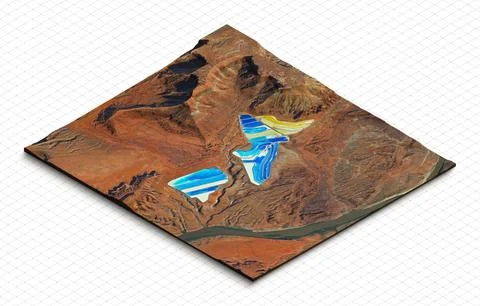 3d model of Potash ponds, Utah USA. Isometric map virtual terrain 3d for in.. Ilustración de archivo
