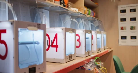 3D model printers used for education in Deichman public library in Oslo Bjørvika Stock Footage 297458469