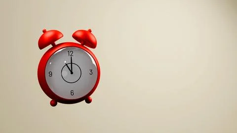 3D model of a red alarm clock on a beige background Stock Photos