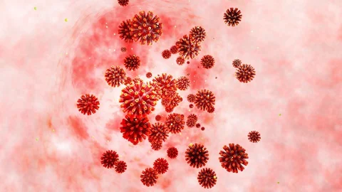 3d model of red coronovirus on mucous membrane. 4k looped smooth animation virus Stock Footage 130159441