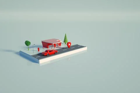 3D model of a red gas station. Object of a red gas station for cars on a white Stock Illustration