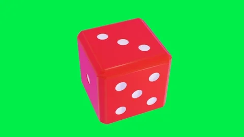 3D model of a red hexagonal game cube rotating on a green background. 3D render  Stock Footage 300187966