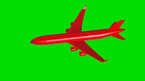 3D model of a red passenger plane flying on a green background. 3D render looped Stock Footage 300187819