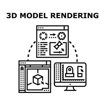 3d model rendering process black icon concept Stock Illustration