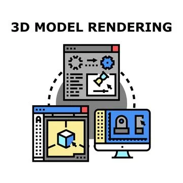 3d model rendering process color icon concept Stock Illustration