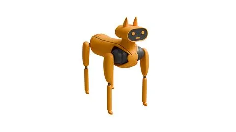 3d model of robot dog orange with black on white background, robotic home tec Stock Photos