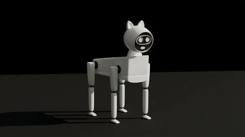 3d model of robot dog white with black on black background, robotic home tech Stock Illustration