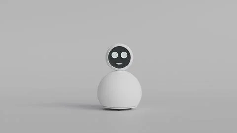 3D model of round white home assistant robot with face screen on gray backgro 스톡 일러스트