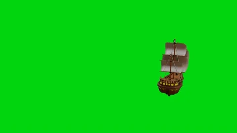 3D model of a sailboat floating in a circle on a green background. 3D render loo Stock Footage 297451793