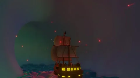 3D model of a sailboat floating in a circle. Fantastic animated night compositio Stock Footage 297451808