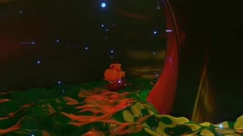 3D model of a sailboat floating in a circle. Fantastic animated night compositio Stock Footage 297451826