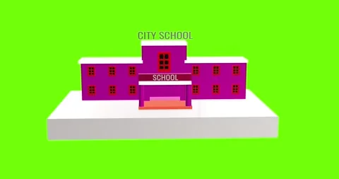 3d model of school building animation on green screen Vídeos de archivo 293130605