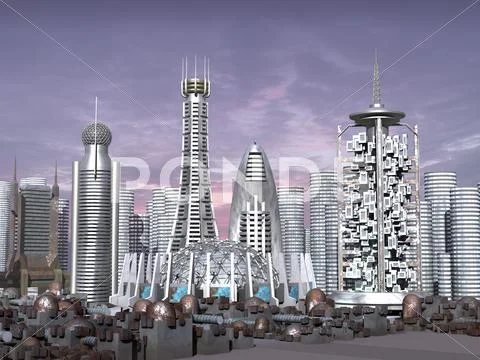 3d Model of Sci-fi city Stock Illustration