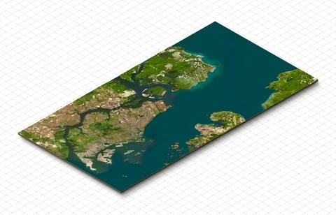 3d model of Singapore. Isometric map virtual terrain 3d for infographic. Ge.. Ilustración de archivo
