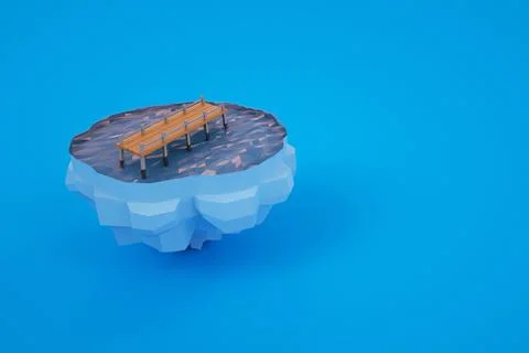 3D model of a small bridge across the water. Bridge on a colored background. 3D Ilustración de archivo