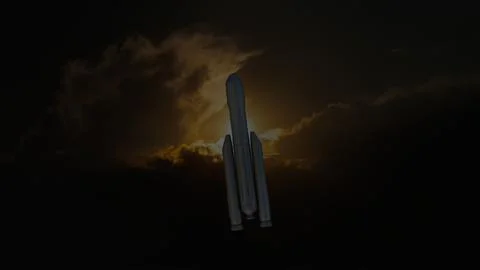 A 3D model of a space rocket against a sky background as a rocket launch th.. Foto stock