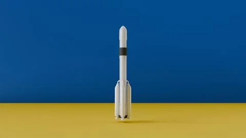 A 3D model of a space rocket against the backdrop of the Ukrainian flag for.. 스톡 사진