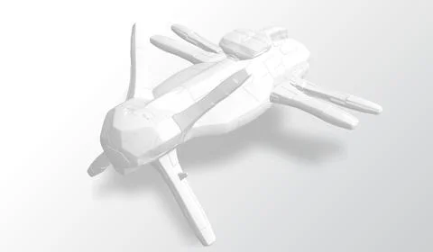 A 3D model of a spaceship in white colors is elegantly displayed on a clean.. Stock Illustration