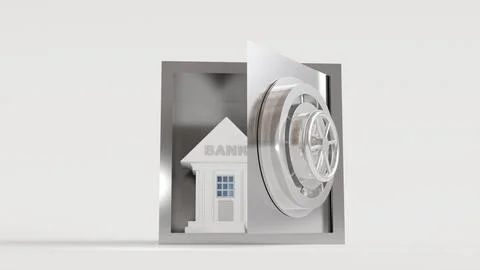3D model of steel safe with round door and round lock and inside safe of bank Stock Illustration