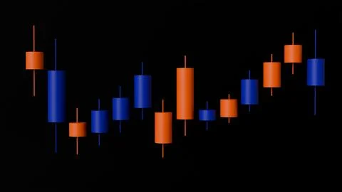 3D model of stock market chart, chart on black background 库存插图