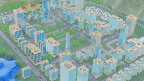 3D model of a stylized cartoon city with driving cars. 3d render Video stock 266134923